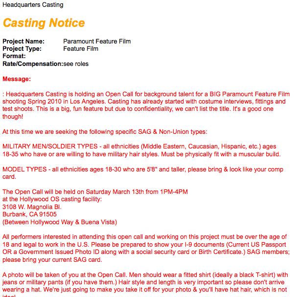 Transformers News: More TRANSFORMERS 3 Los Angeles Casting Call Information Image
