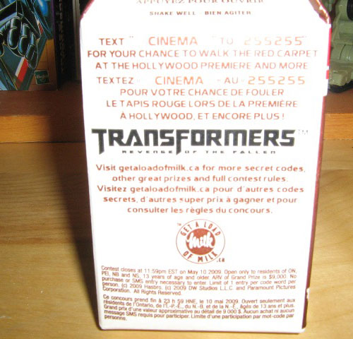 Transformers News: Canadian Milk TF ROTF Hollywood Premiere Trip Contest! Canadian Milk TF ROTF Hollywood Premiere Trip Contest!
