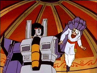 Skywarp holding a man