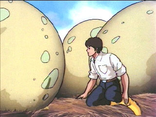 Spike with some giant eggs in a nest