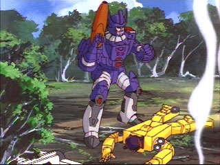 Galvatron standing over Dragstrip