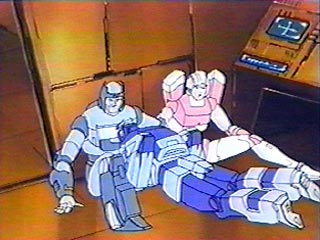 Blurr falls on Kup and Arcee