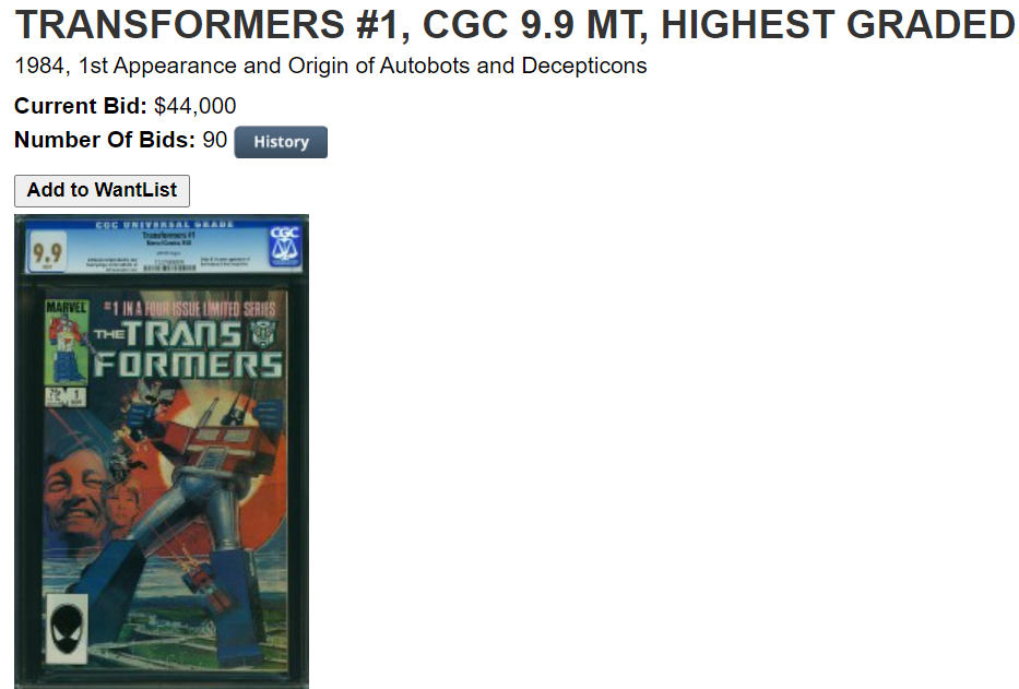 Transformers News: Transformers 1 Comic Sells for a Record $44,000