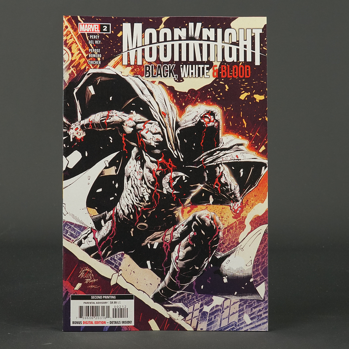 Moon Knight BLACK WHITE BLOOD #2 2nd ptg Marvel Comics 2022 MAY228331