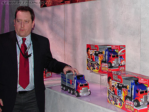 Toy Fair 2007 - New York: Hasbro's Transformers Products - Transformers Event: Aaron Archer demonstrates the Optimus Prime Blaster toy.