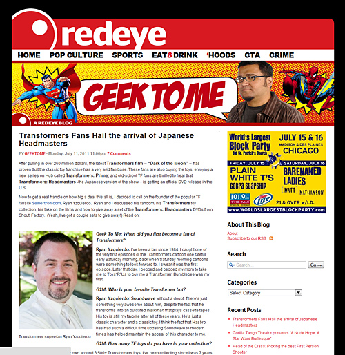 Transformers News: Geek To Me Interviews Ryan Yzquierdo, the owner of Seibertron.com Image