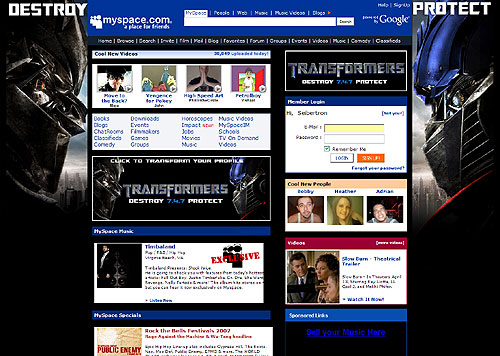 Transformers Movie invades MySpace.com (Part 2)