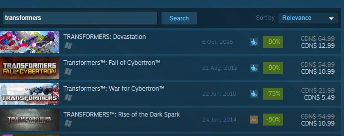 Transformers News: 75-80% Off Transformers Games on Steam this Weekend