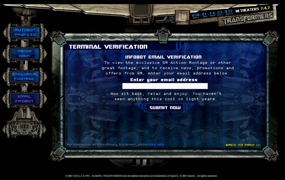 Transformers News: GM's new website AutobotsRollout.com launches AutobotsRollout.com - Email Infobot