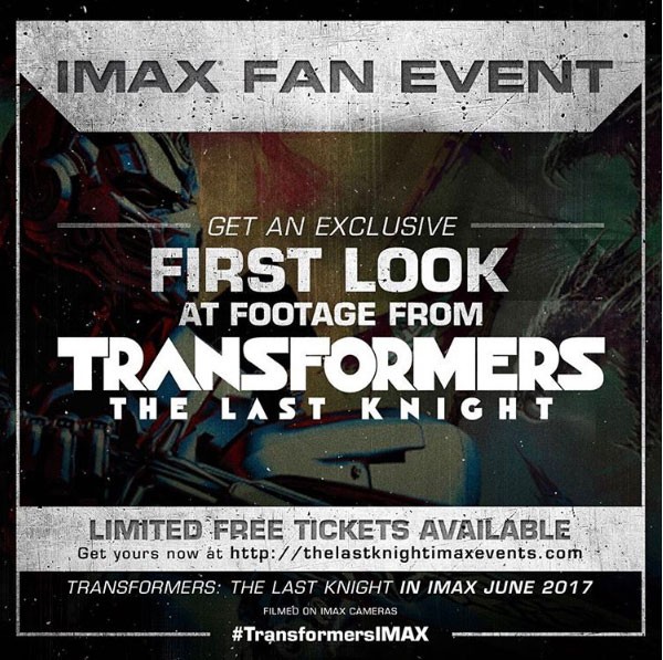 Transformers News: Free tickets to Last Knight IMAX Fan Event now available online Transformers News: Free tickets to Last Knight IMAX Fan Event now available online