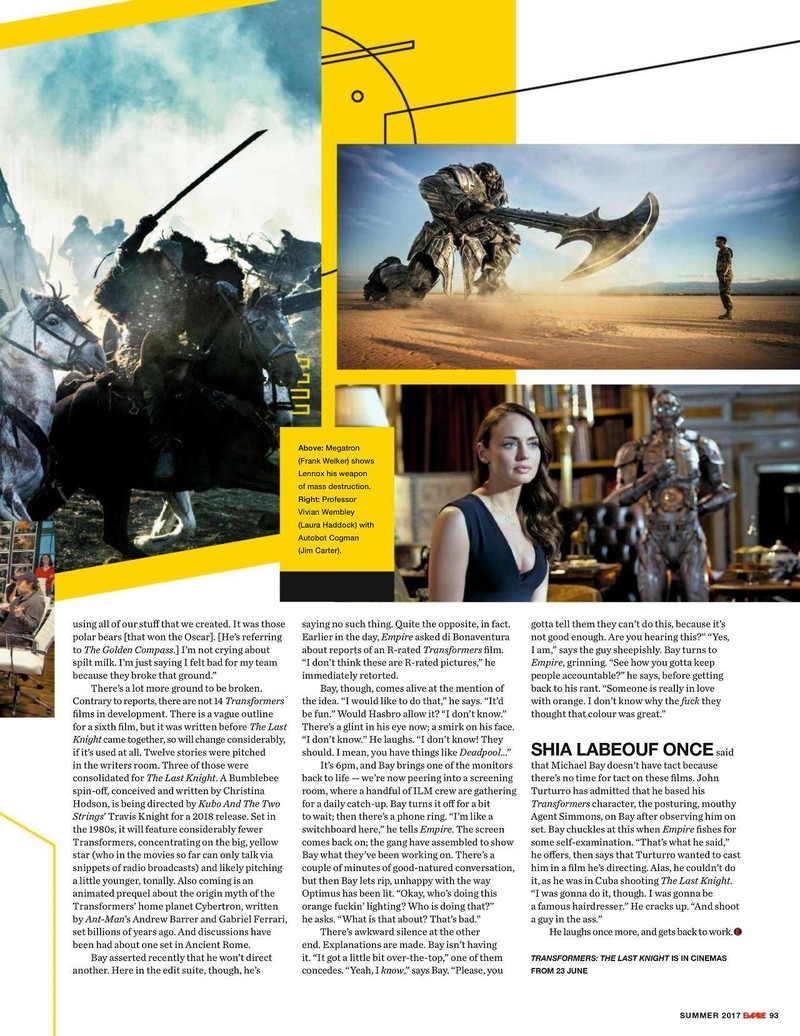Transformers News: Scans for Empire Magazine Transformers: The Last Knight Article: Prequels, Sequels, and More