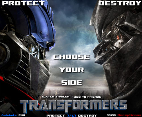 Transformers Movie MySpace Page