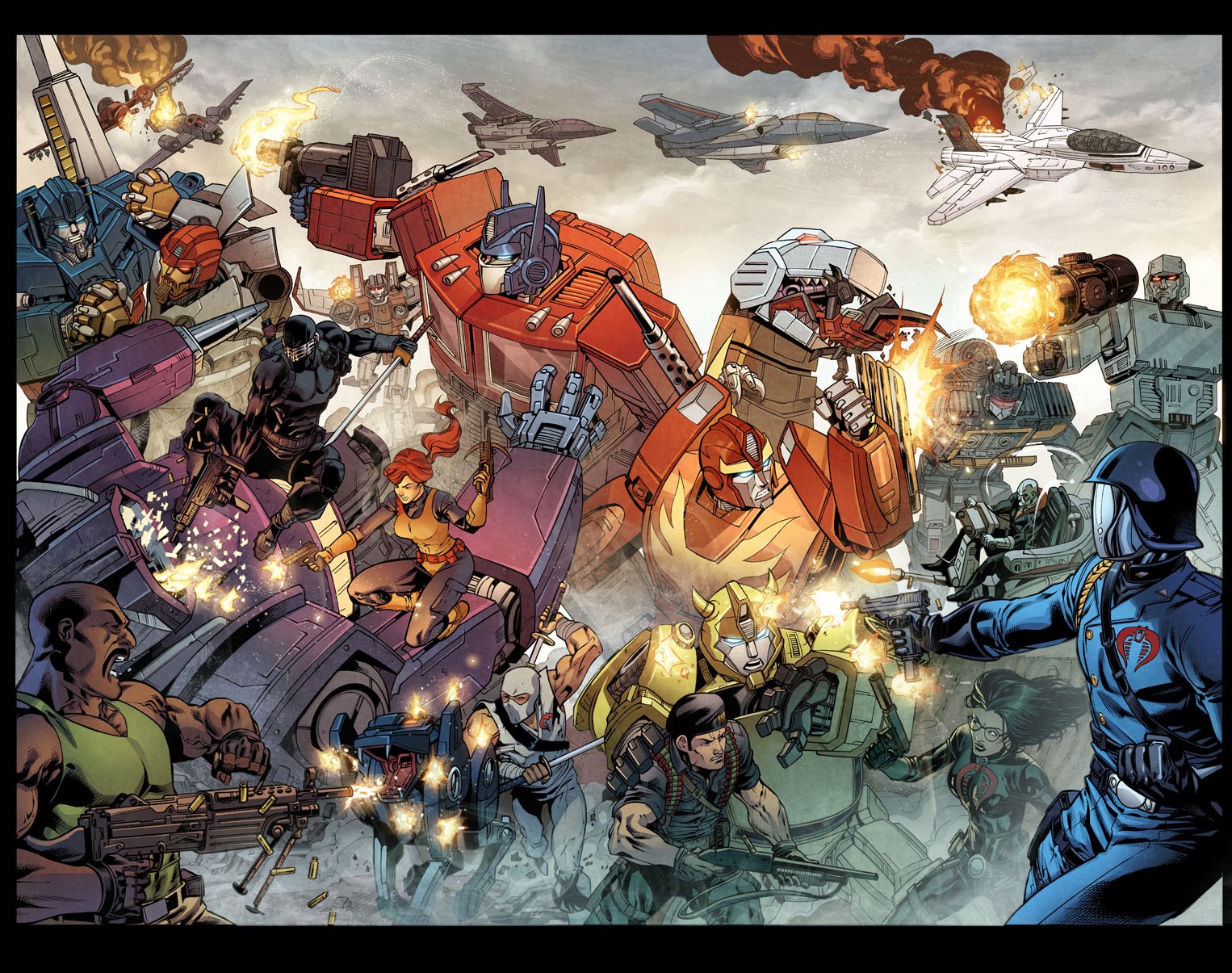 Robert Atkins Special Transformers / G.I. Joe Crossover Cover for Transformers: Regeneration One #100 and G.I. Joe: A Real American Hero #200 Colored