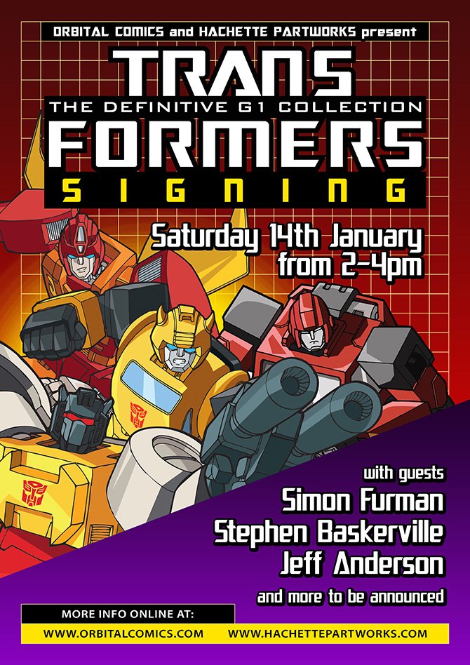 Furman, Baskerville, Anderson, Bove, Sullivan Attending Transformers: The Definitive G1 Collection Signing at Orbital Comics, London (UK)