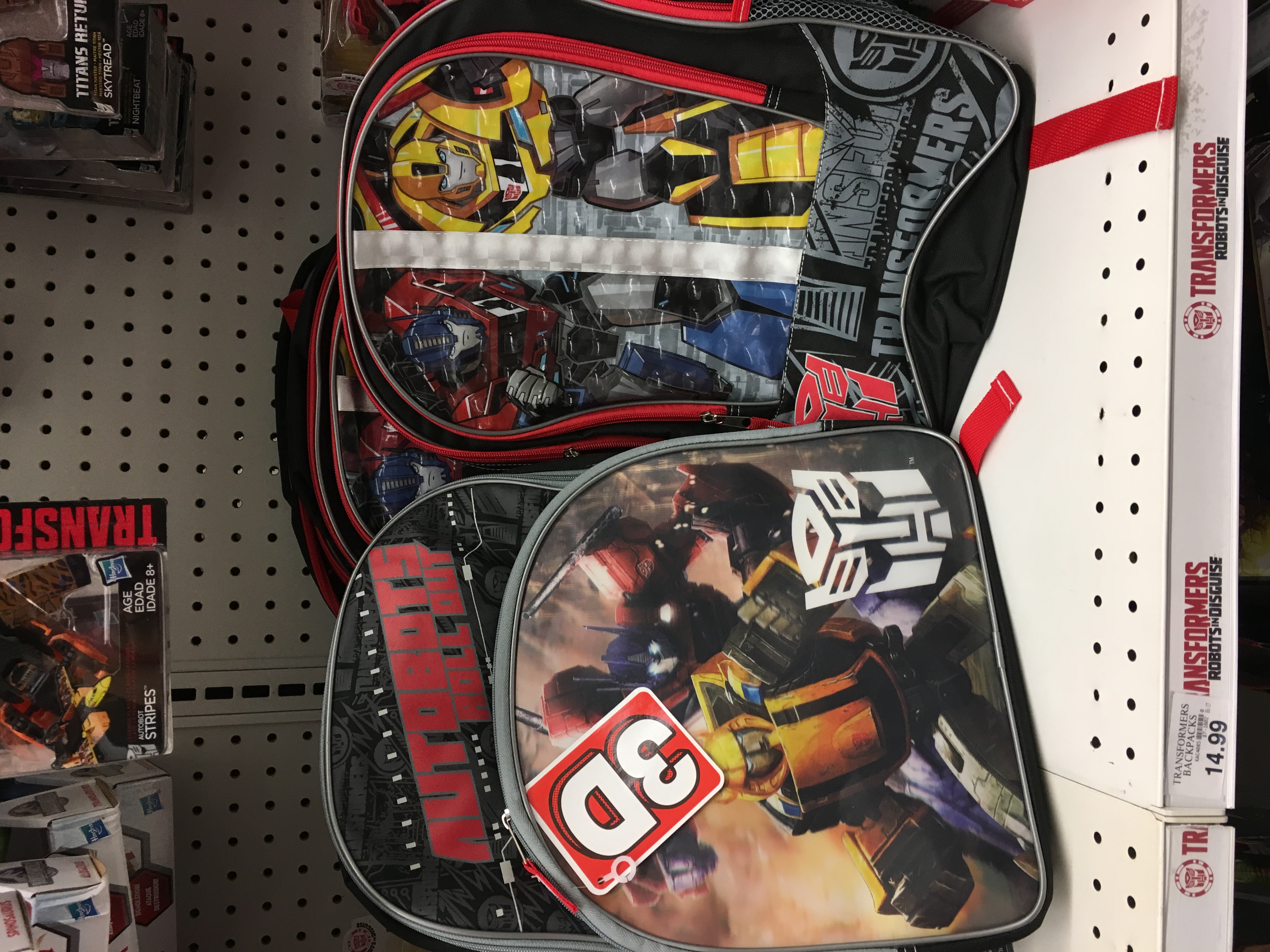Transformers: Robots in Disguise, Generations, and The Last Knight Backpacks and Lunchbags found at US retail