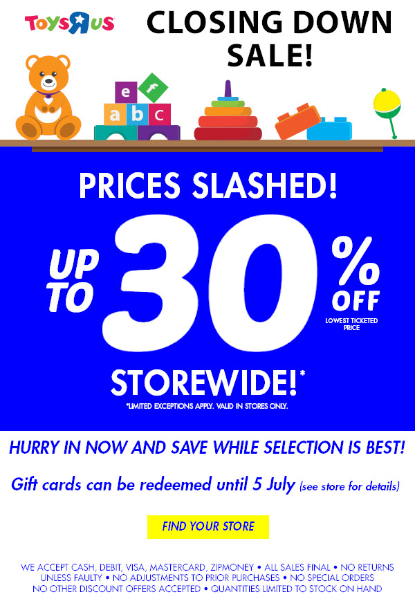 Toys R Us Australia Closing Down Sale Begins