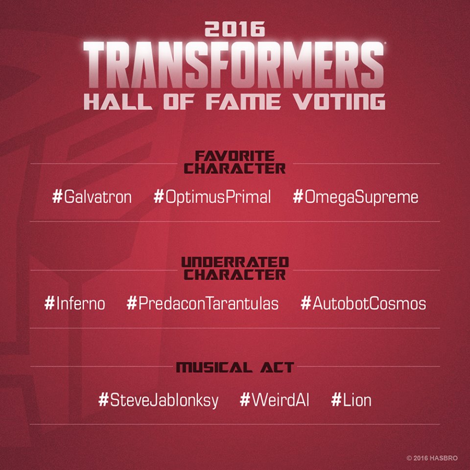 Hasbro's 2016 Transformers Hall of Fame Voting Now Open - UPDATED