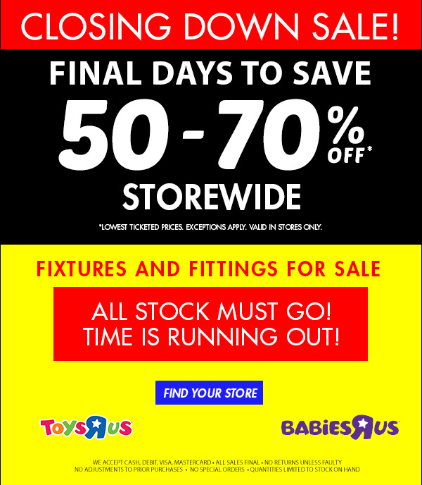 Toys R Us Australia Closing Down Sale at 50% Discount!