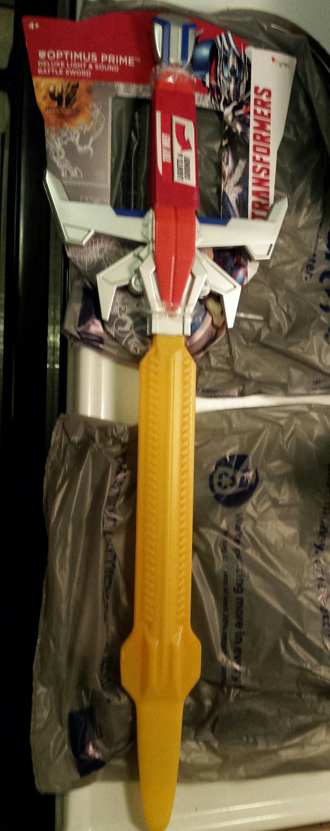 Transformers: Age of Extinction Optimus Prime Deluxe Sword at Retail, Peter Cullen Voice Chip