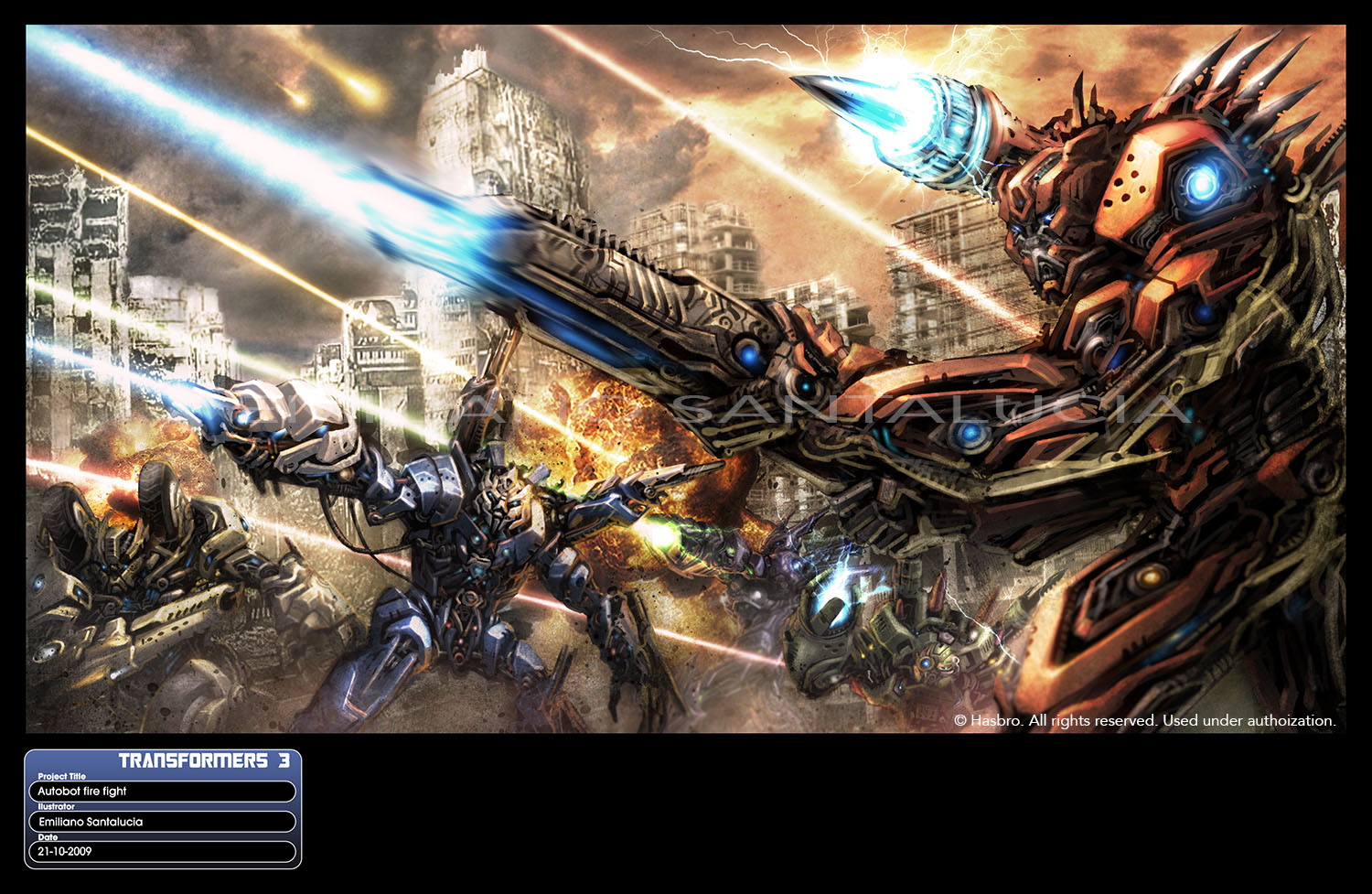 Emiliano Santalucia Transformers: Dark of the Moon Concept Art "Autobot Fire Fight"
