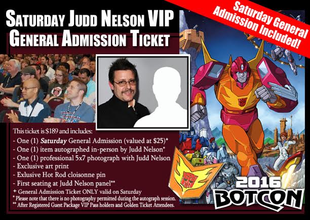 Botcon 2016 Update: General Admission Package Order up for Judd Nelson Access