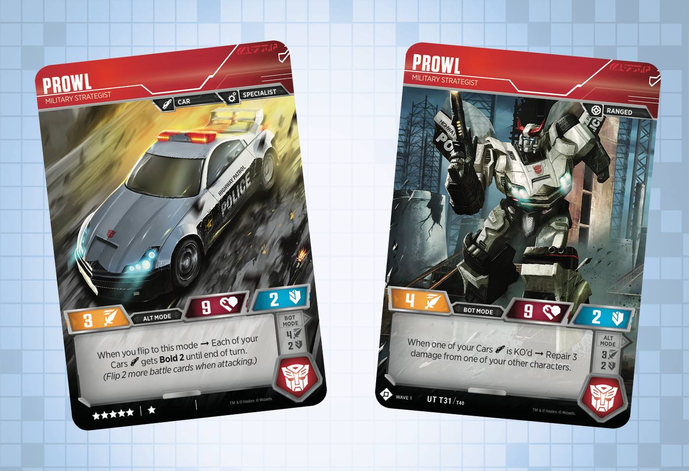 Prowl, Skywarp and Wheeljack revealed for the Official Transformers Trading Card Game