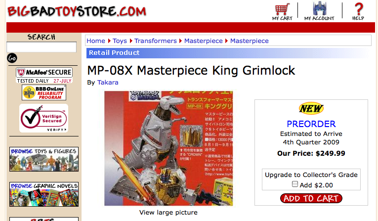BBTS Has Pre Orders For MP-08X Grimlock, And Halloween MIckey Prime