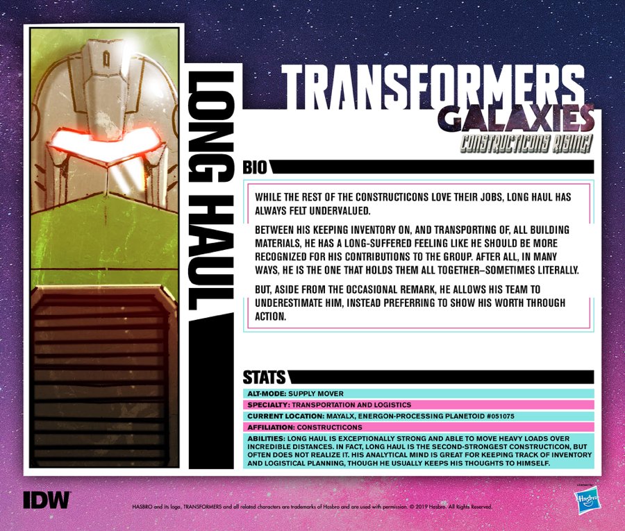 IDW Transformers Galaxies All Constructicon Tech Specs Profiles Posted