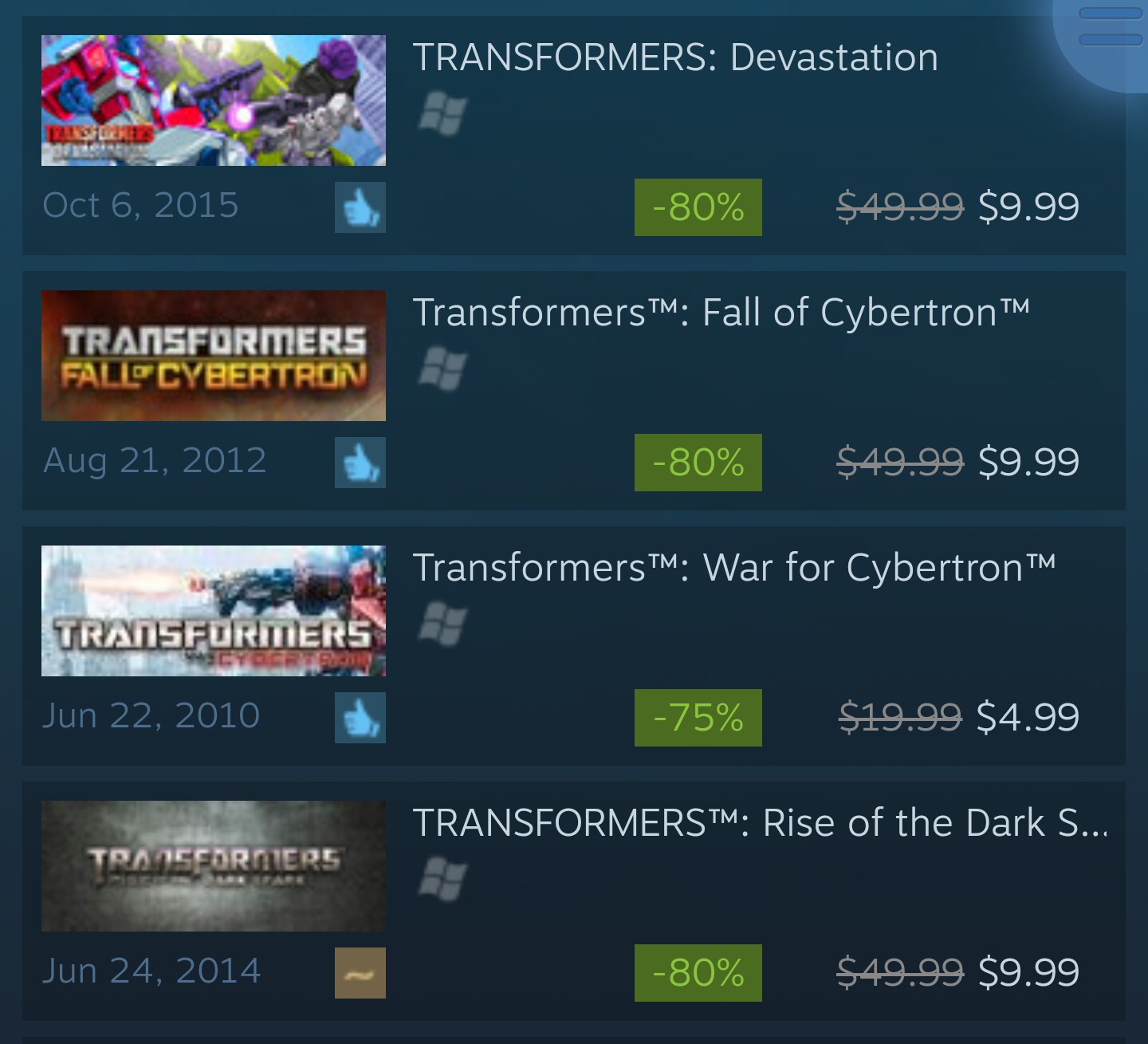 Steal of a Deal: Transformers: War For Cybertron, Fall of Cybertron, Rise of the Dark Spark, and Devastation On Sale On Steam