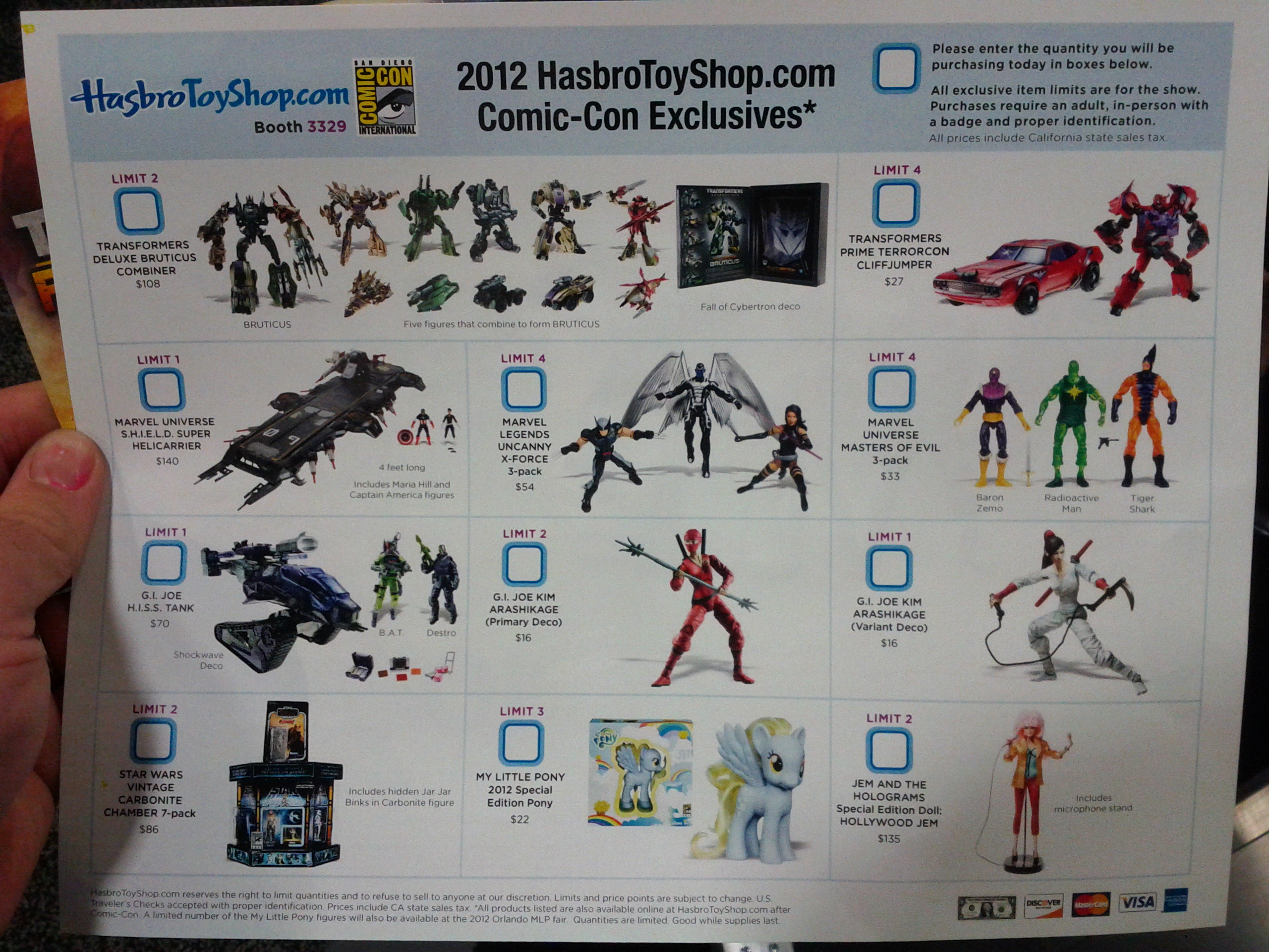 SDCC 2012 Hasbro Exclusives Purchase Limits