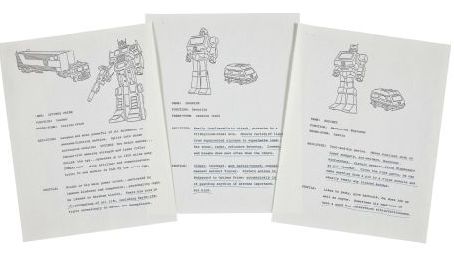 Sunbow Productions Transformers Series Bible Up for Auction