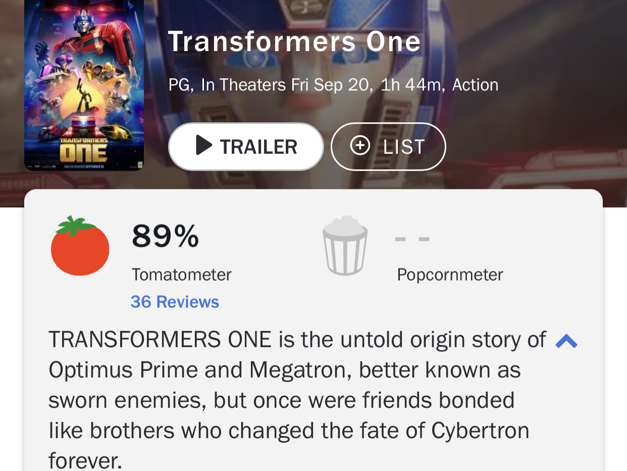 Transformers One Critic Reviews are Out, Currently 89% on Rotten Tomatoes