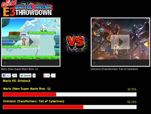 Vote Transformers: Fall of Cybertron Grimlock in MTV Geek Battle Arena Throwdown