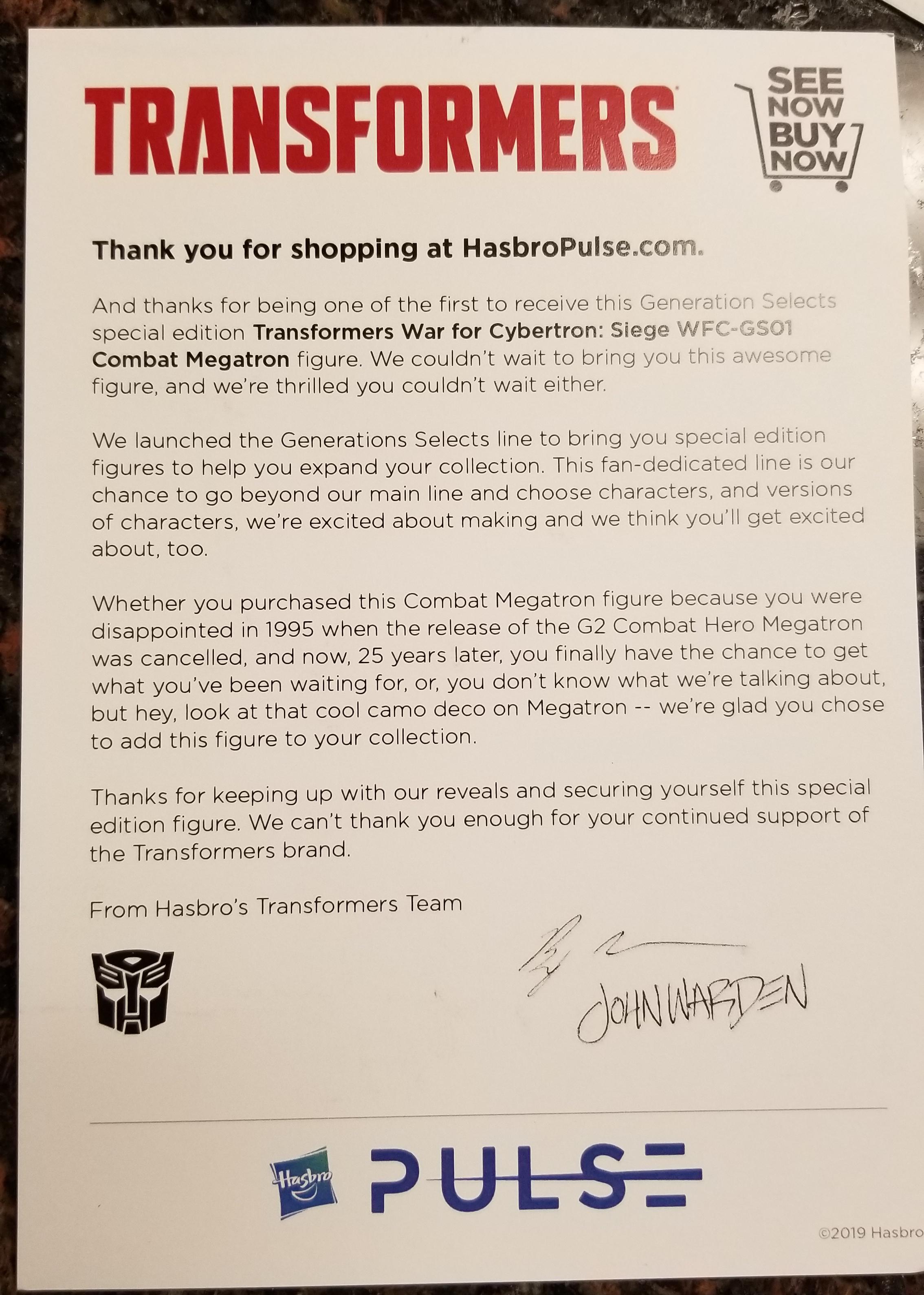 Hasbro Clarifies How Pulse will not be a Threat to Retailers + Pulse Letter from John Warden