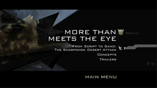 Transformers News: First Look at Transformers Movie Special-Edition 2-Disc DVD Menus