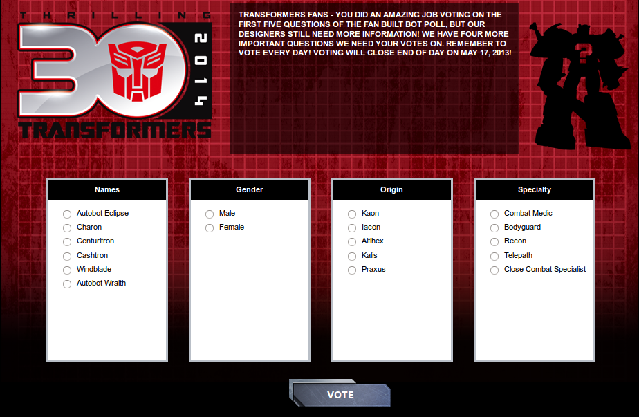 Transformers Fan Built Bot Poll - Second Round
