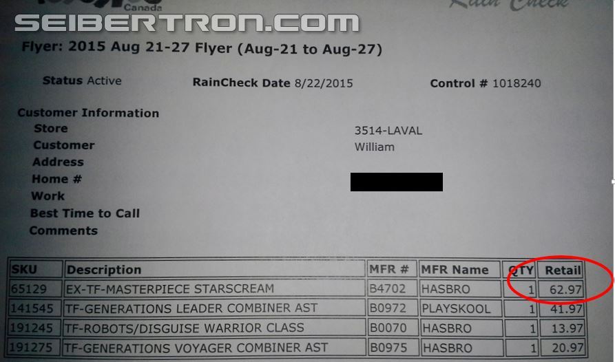Transformers News: A gift for all Canadian TF Fans: TRU Masterpiece Starscream for 47.75$ US