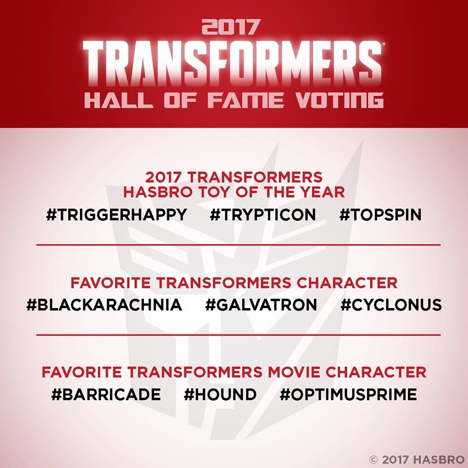 Transformers News: Transformers Hall of Fame 2017 Voting Open Transformers News: Transformers Hall of Fame 2017 Voting Open