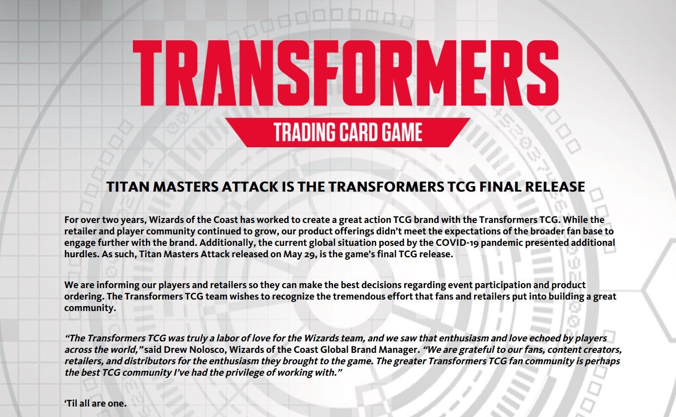 Transformers News: Wizards of the Coast Transformers Trading Card Game Has Ended Transformers News: Wizards of the Coast Transformers Trading Card Game Has Ended