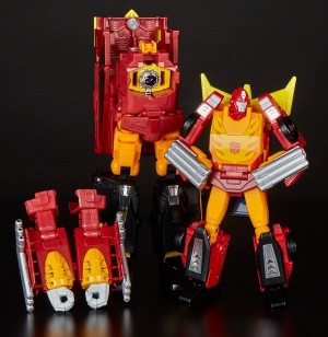 Transformers News: In-Hand Images of Transformers Power of the Primes Leader Rodimus and Optimus Prime Mid-Evolution