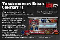 Transformers News: DASH is Back with a Free Chance to win a Masterpiece Optimus Prime