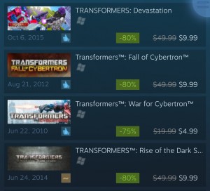 Transformers News: Steal of a Deal: Transformers: War For Cybertron, Fall of Cybertron, Rise of the Dark Spark, and Devastation On Sale On Steam
