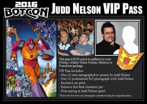 Transformers News: BotCon 2016 Update - Judd Nelson VIP Pass General Admission Ticket