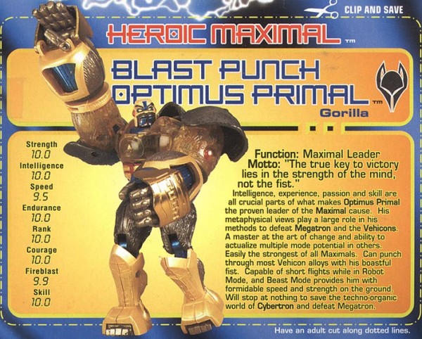 Transformers Tech Spec: Blast Punch Optimus Primal