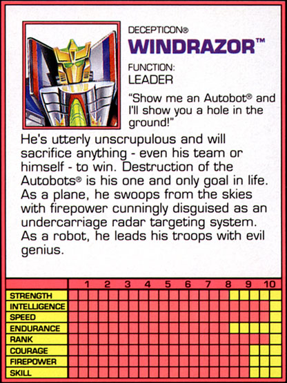 Transformers Tech Spec: Windrazor (Tornado)