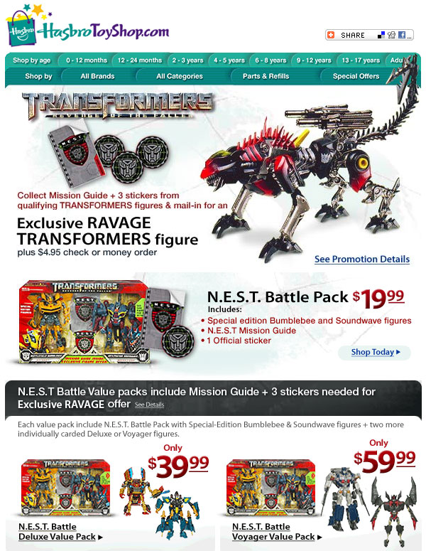 Hasbro promo email regarding Mail-In RAVAGE