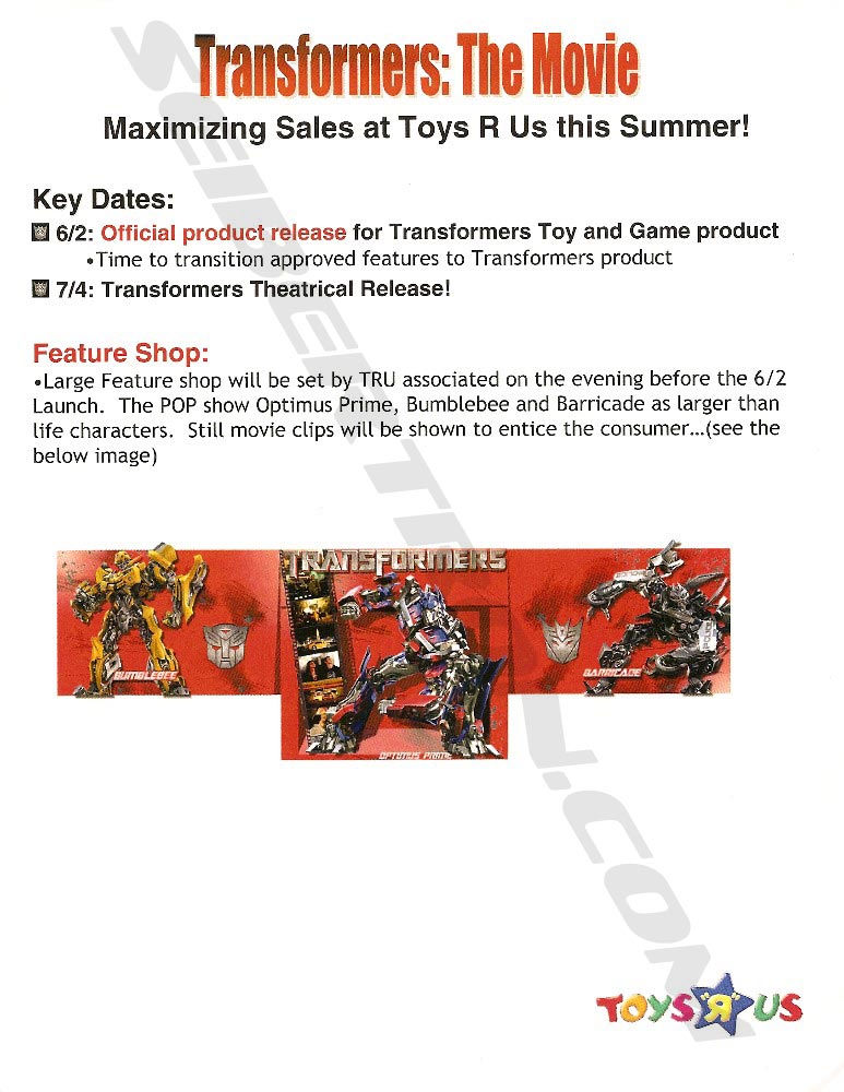 Transformers News: Toys R Us Transformers dispay and product information sheets TRU Display