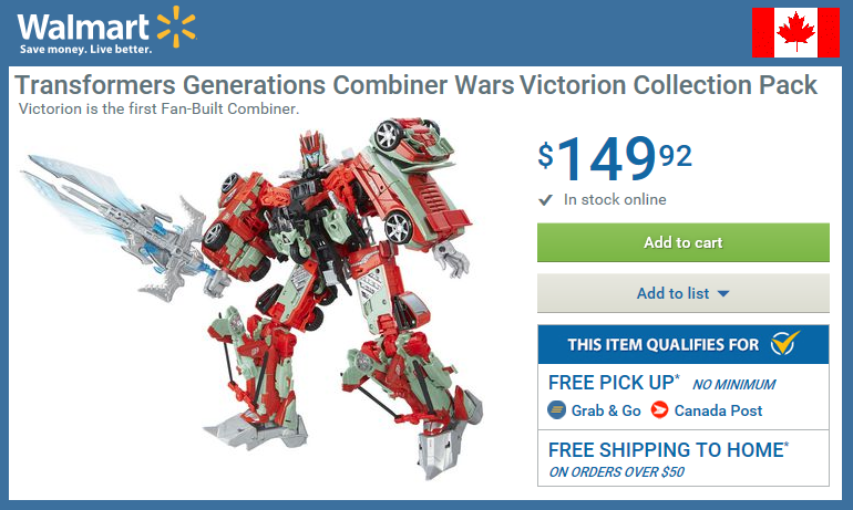Transformers News: Transformers Combiner Wars Fan-Built Victorion: In-Stock At Wal-Mart.ca
