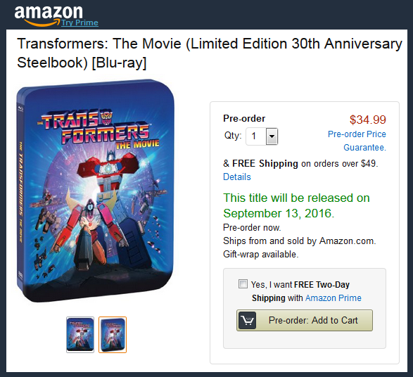 Transformers News: Limited Edition 30th Anniversary Blu-Ray Steelbook of Transformers: The Movie from Shout! Factory