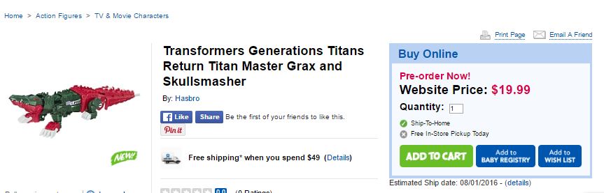 Transformers News: Preorders for Transformers Titans Return Wave 1 at Toysrus.ca with Price Breakdown and Release Date